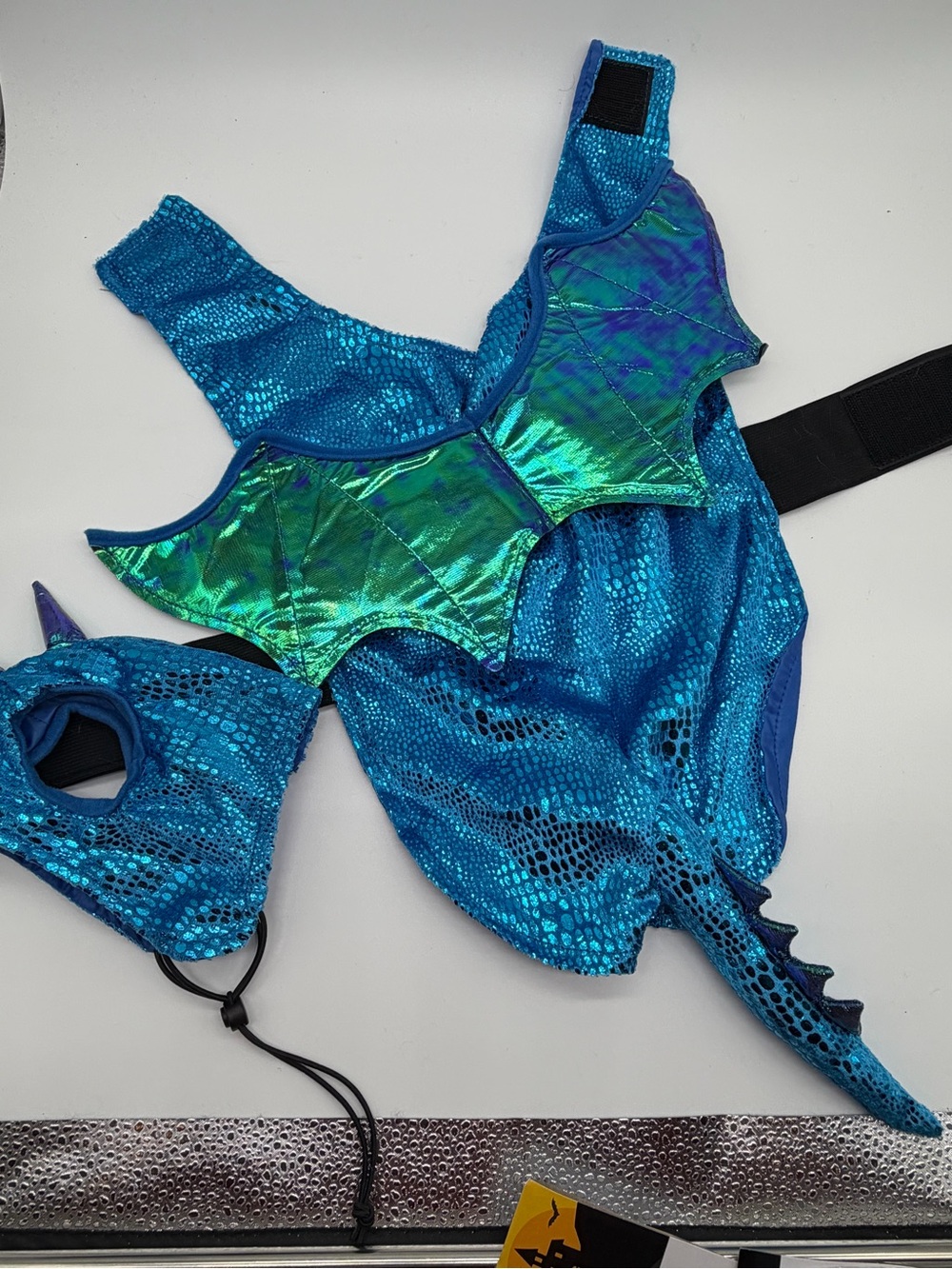 Iridescent Blue Dragon Harness Costume for Cats or Dogs Sz S NWT